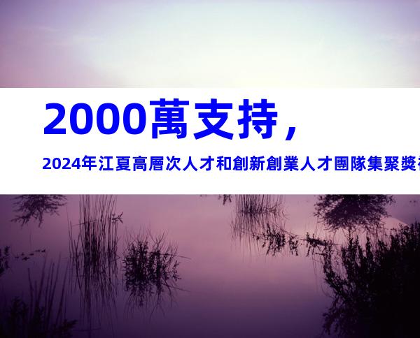 2000萬支持，2024年江夏高層次人才和創新創業人才團隊集聚獎補措施申報指南